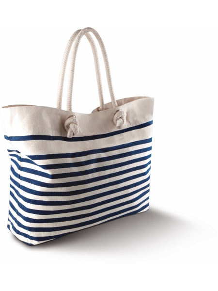 Grande borsa da spiaggia Ki-Mood stile marinaro in cotone canvas - 42x36x13 cm